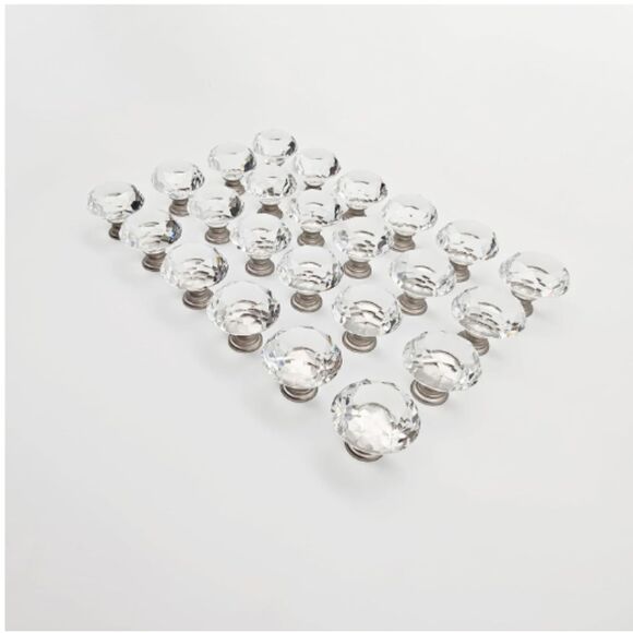 24Pcs 1.2" Small Diamond Glass Cabinet Knobs Brushed Nickel Kitchen Drawer Pulls - Picture 5 of 8
